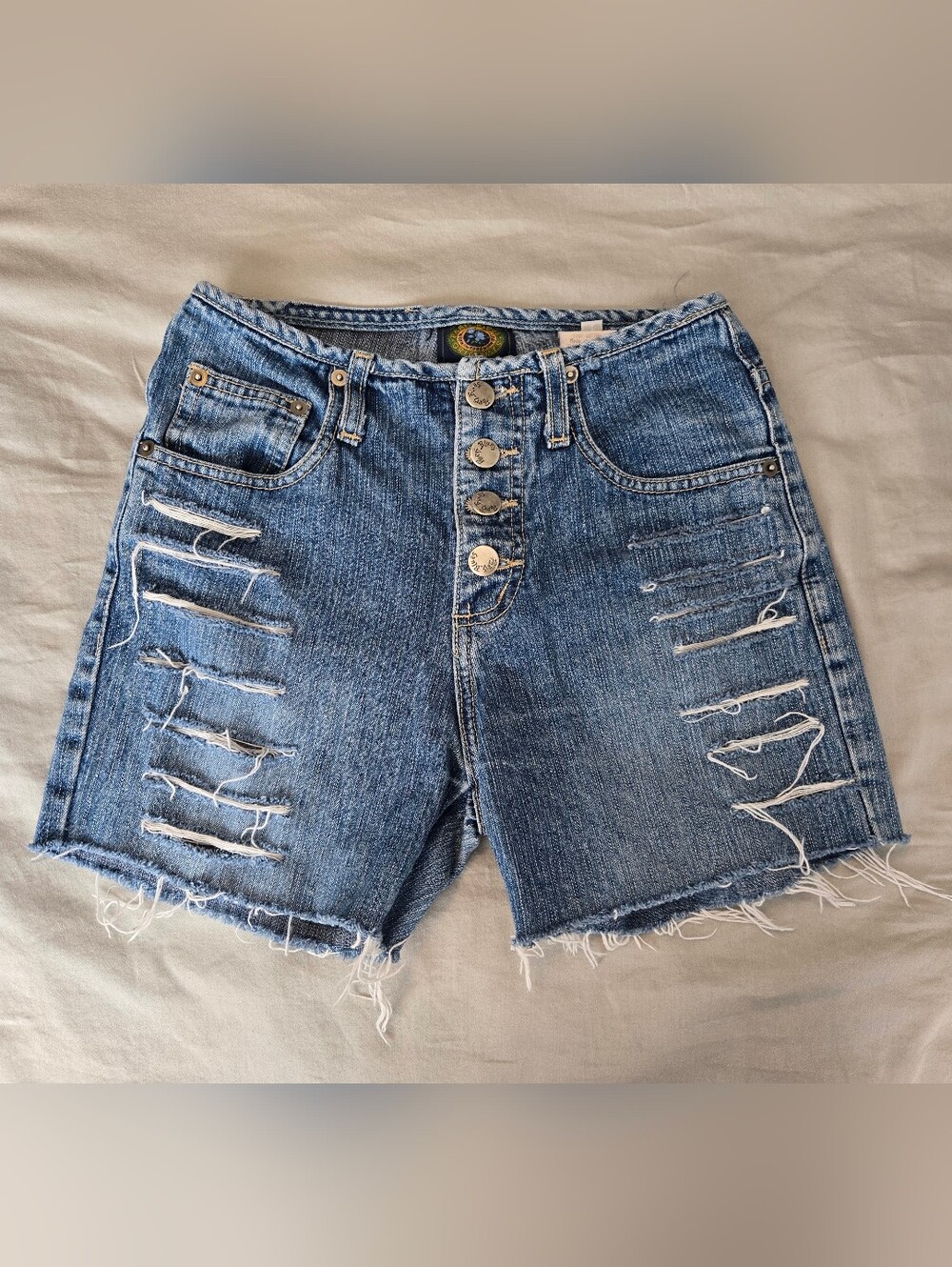 Paris Blues Distressed High-Rise Ripped Denim Shorts XS
